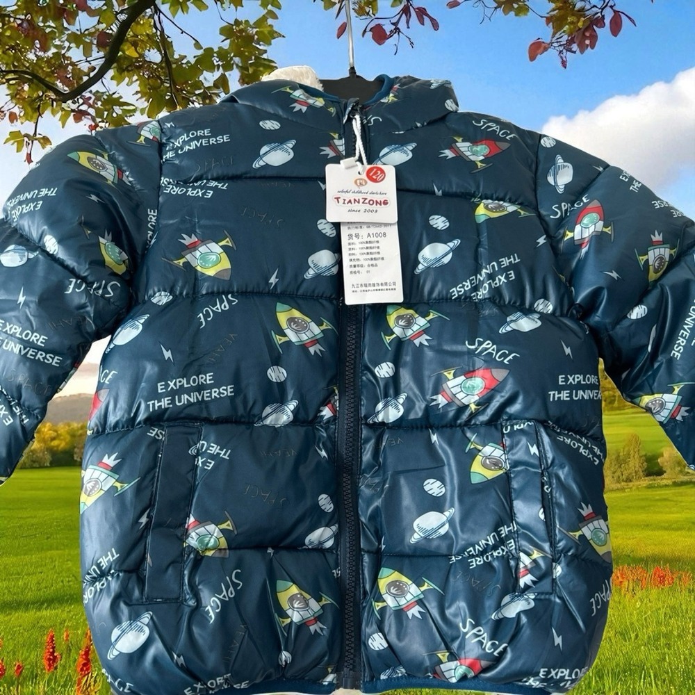 New Tianzong Fall‎ Navy Toddler Puffer Winter Coat Size  4 5 Jacket Space Ship